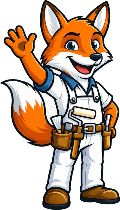 The Foggy Fox Painters mascot waving hello